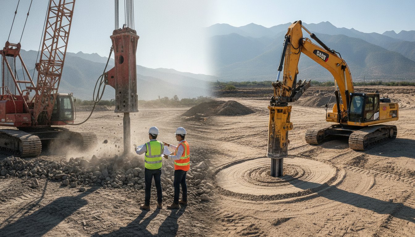 Martillo de impacto vs martillo vibratorio: Guía técnica de selección para cimentaciones en 2026